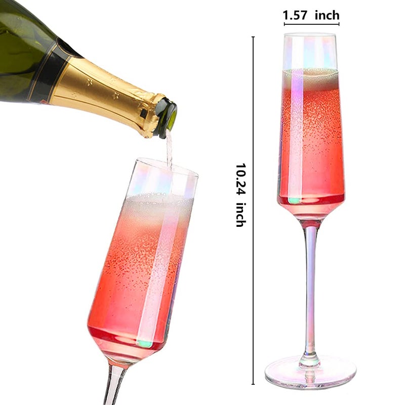 Cyimi Crystal Champagne Glass Flutes Set of 2 Iridescent, Premium Modern Champagne Glasses, Hand Blown Pearl Classic Champagne Flutes for Elegant Gift(Colorful,7 OZ) - Image 2